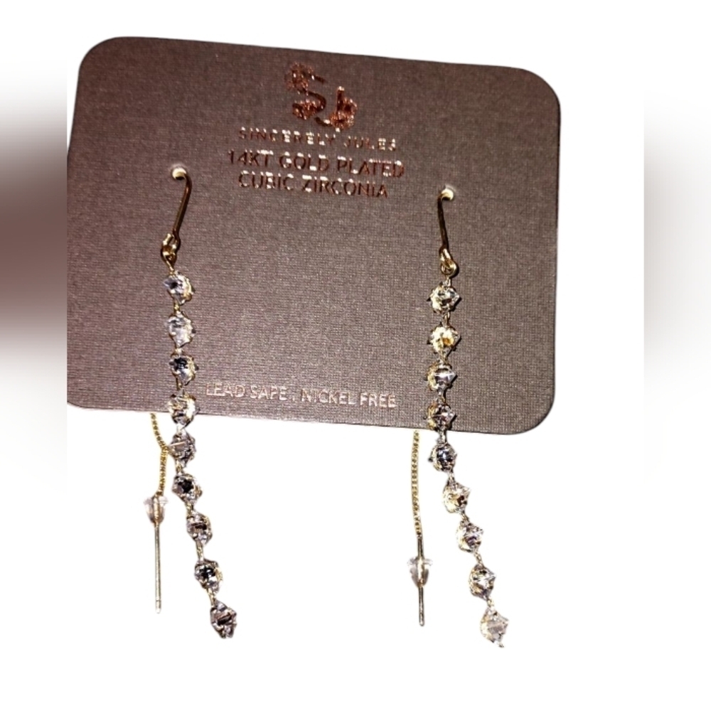 Sincerly Jules 14kt Gold Plated Drop Earrings with Cubic Zirconia